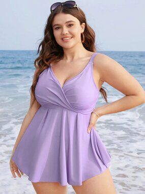 NWT Bloomchic 10 M Crossover Tankini Lilac Purple A-Line Adjustable Strap